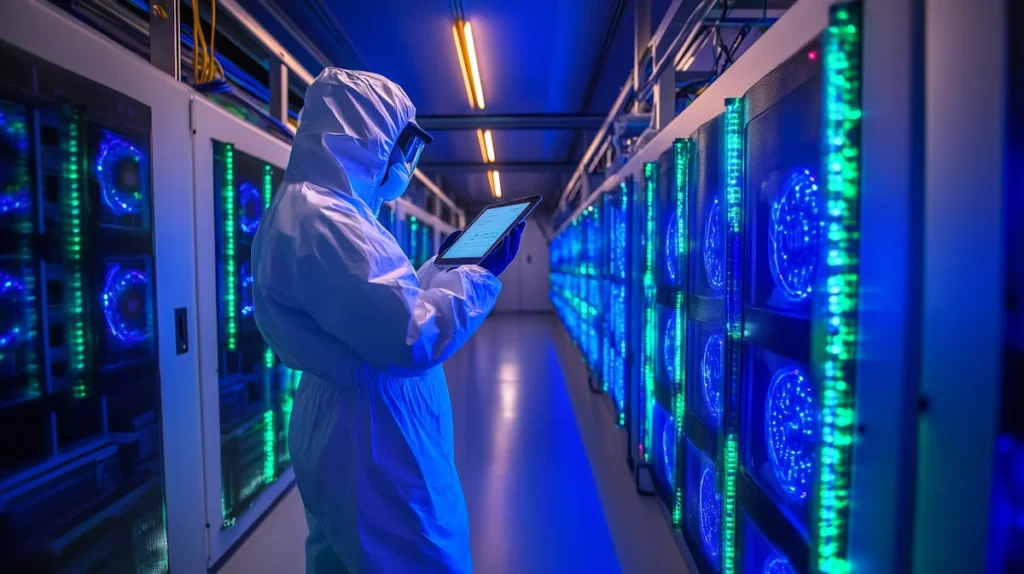 Data centre technician at work