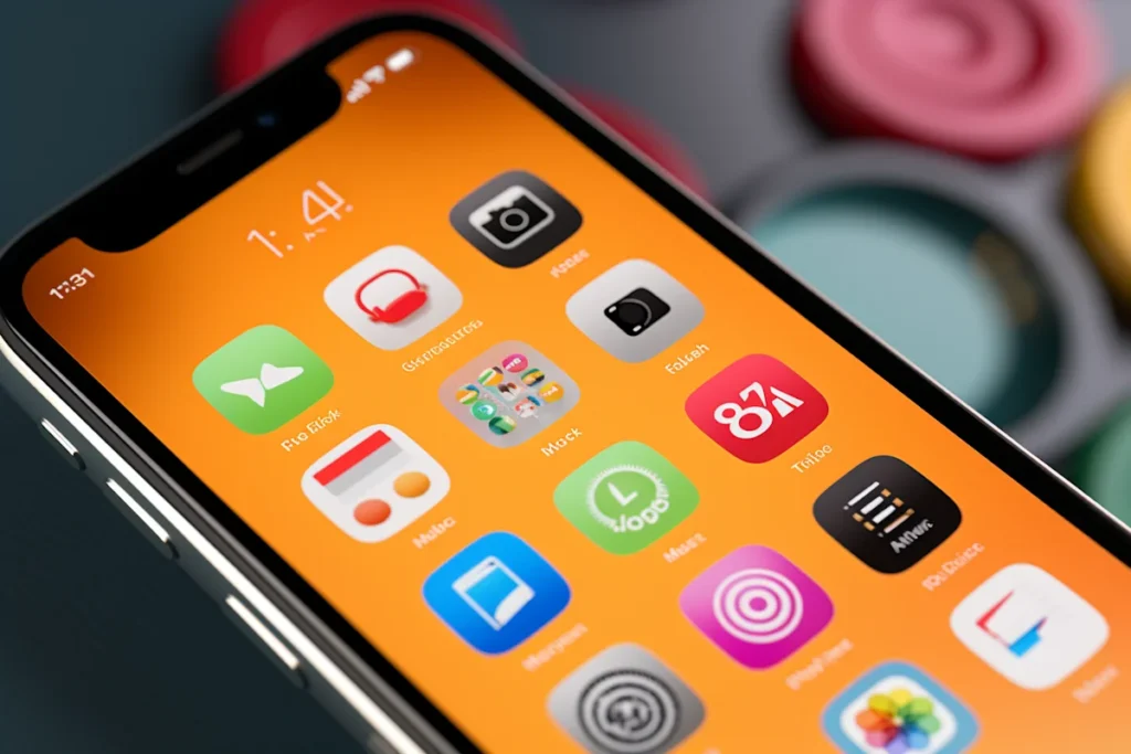 Smartphone displaying colourful app icons