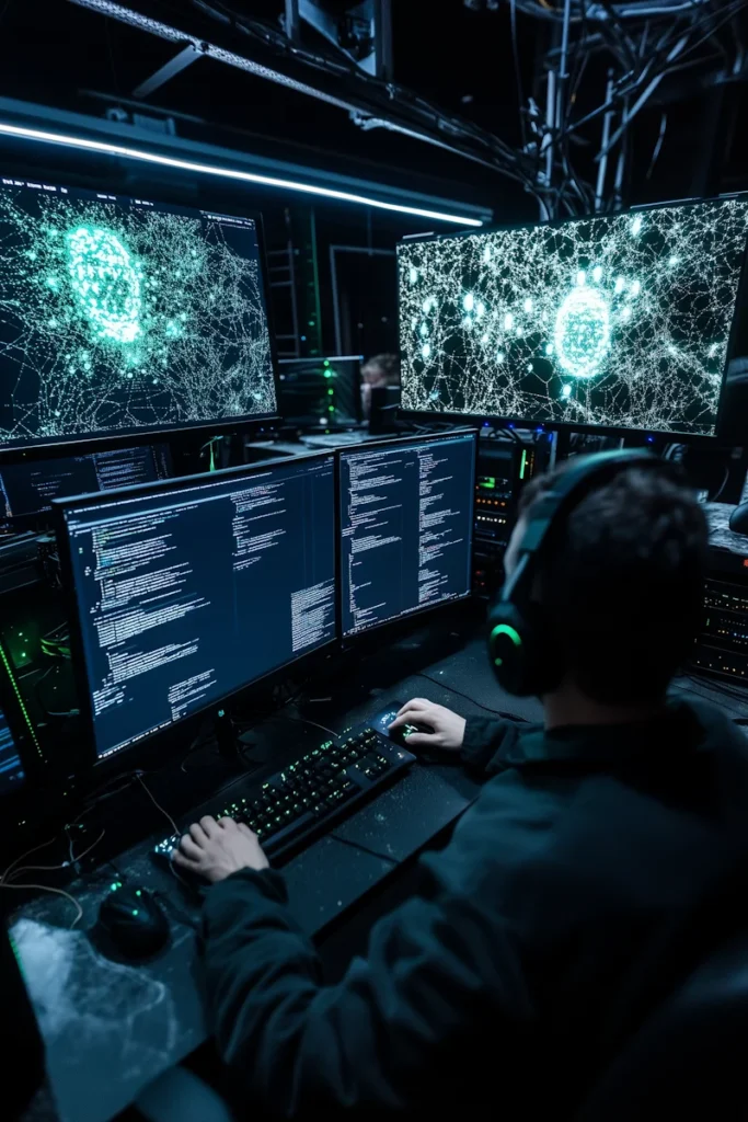Cybersecurity analyst monitoring systems